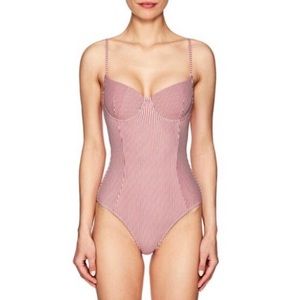 SOLE EAST Red Striped One Piece SWIMSUIT